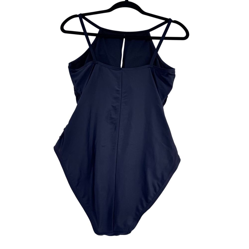 Ellen Tracy Black One Piece Swimsuit Halter Ruched Tummy Control Size 10 resort - Picture 6 of 6